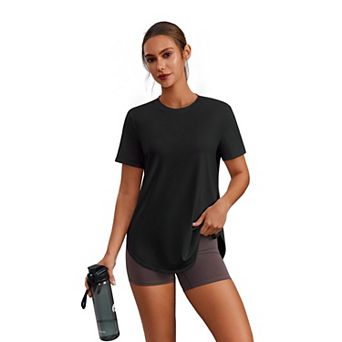 Pinspark Women's Crew Neck Short Sleeve Workout Tops UPF50+ Quick Dry Gym T Shirts