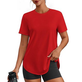 Pinspark Women's Crew Neck Short Sleeve Workout Tops UPF50+ Quick Dry Gym T Shirts
