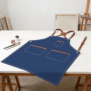 Denim Work Apron with Multi Pocket Utility Apron Full Coverage for Kitchen Studio Workshop and Home