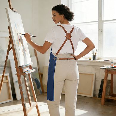 Denim Work Apron with Multi Pocket Utility Apron Full Coverage for Kitchen Studio Workshop and Home