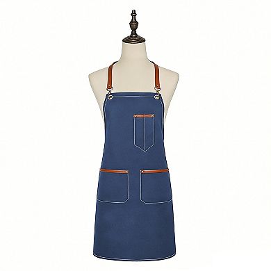 Denim Work Apron with Multi Pocket Utility Apron Full Coverage for Kitchen Studio Workshop and Home