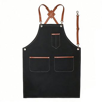 Denim Work Apron with Multi Pocket Utility Apron Full Coverage for Kitchen Studio Workshop and Home