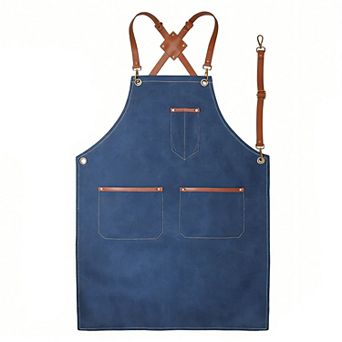 Denim Work Apron with Multi Pocket Utility Apron Full Coverage for Kitchen Studio Workshop and Home