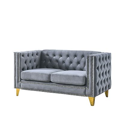 Pnronnc Modern Velvet Loveseat Sofa, 2 Seat Tufted Buttons Couch with Metal Legs