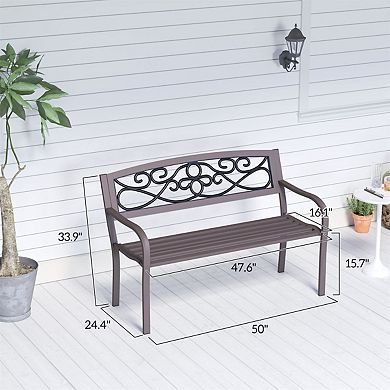 Outdoor Garden Bench 2 Seat Floral Back Patio Seating