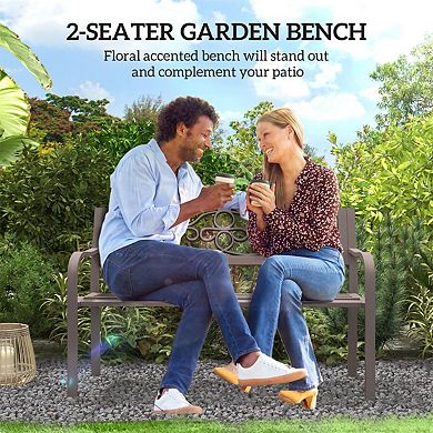 Outdoor Garden Bench 2 Seat Floral Back Patio Seating