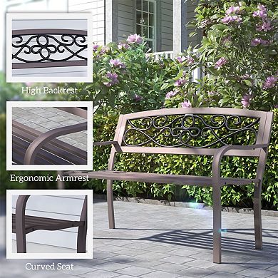 Outdoor Garden Bench 2 Seat Floral Back Patio Seating