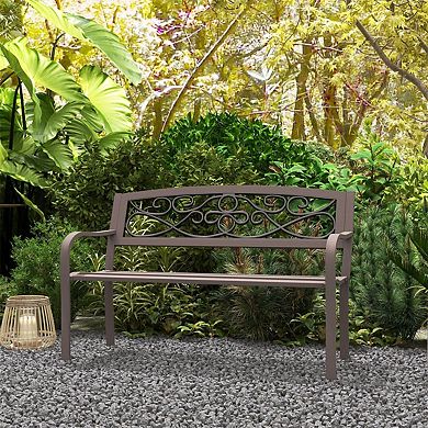 Outdoor Garden Bench 2 Seat Floral Back Patio Seating
