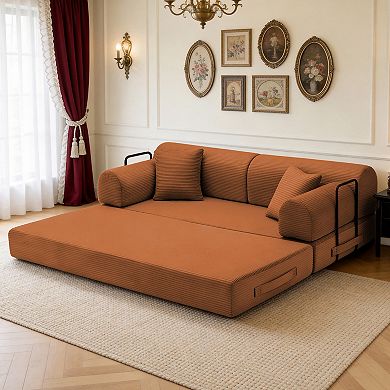 Loheer Convertible Sleeper Sofa Bed Corduroy Folding Floor Couch with Fixed Shape Frame