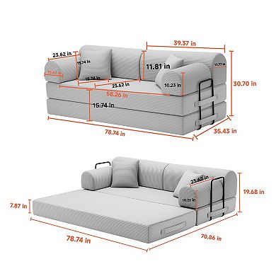 Loheer Convertible Sleeper Sofa Bed Corduroy Folding Floor Couch with Fixed Shape Frame
