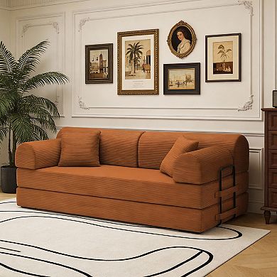 Loheer Convertible Sleeper Sofa Bed Corduroy Folding Floor Couch with Fixed Shape Frame