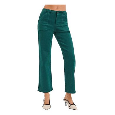 RISEN High Rise Ankle Flare Patch Pocket Jeans