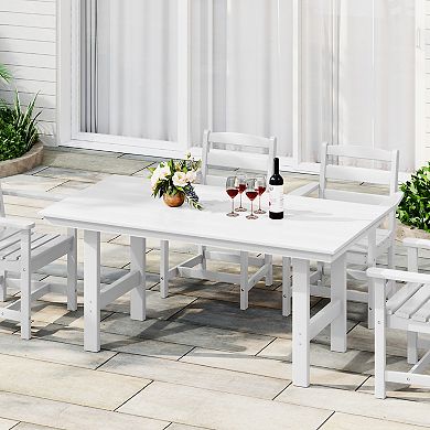 Outdoor Modern HDPE 66" Wide Rectangle Patio Dining Table for 6