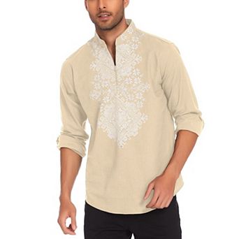 COOFANDY Mens Shirt Henley African Dashiki Floral Print Casual Zip Up Cotton Linen Beach Hippie