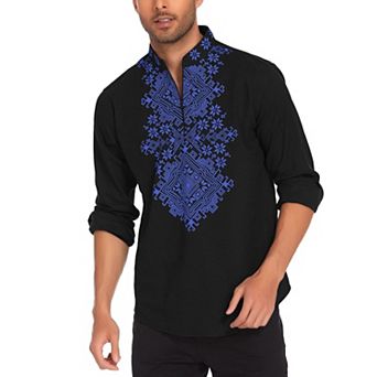COOFANDY Mens Shirt Henley African Dashiki Floral Print Casual Zip Up Cotton Linen Beach Hippie