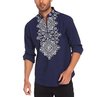 COOFANDY Mens Shirt Henley African Dashiki Floral Print Casual Zip Up Cotton Linen Beach Hippie