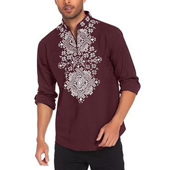 COOFANDY Mens Shirt Henley African Dashiki Floral Print Casual Zip Up Cotton Linen Beach Hippie