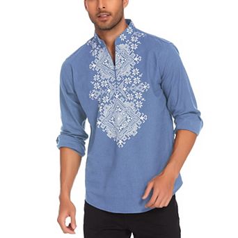COOFANDY Mens Shirt Henley African Dashiki Floral Print Casual Zip Up Cotton Linen Beach Hippie