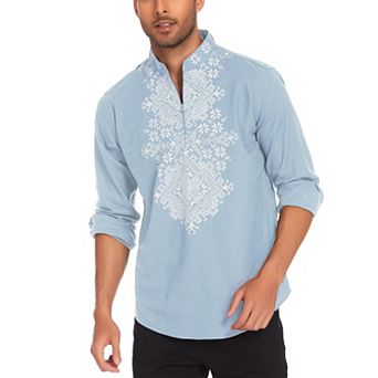 COOFANDY Mens Shirt Henley African Dashiki Floral Print Casual Zip Up Cotton Linen Beach Hippie