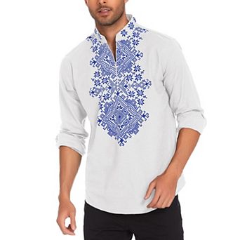 COOFANDY Mens Shirt Henley African Dashiki Floral Print Casual Zip Up Cotton Linen Beach Hippie