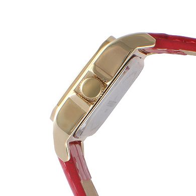 Peugeot Womens 34x24mm Tank Watch with Crystal Bezel Red Leather Strap