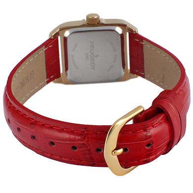 Peugeot Womens 34x24mm Tank Watch with Crystal Bezel Red Leather Strap