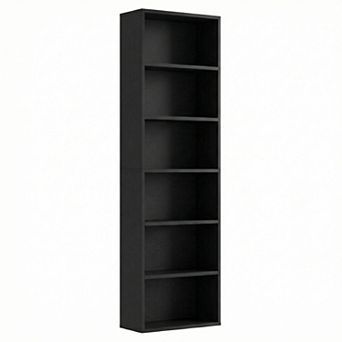 6-Shelf Tall Bookcase for Home Office, Rustic Wood Bookshelf, Modern Slim Narrow Design