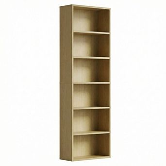 6-Shelf Tall Bookcase for Home Office, Rustic Wood Bookshelf, Modern Slim Narrow Design