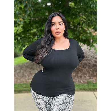 Zeagoo Plus Size Women's Long Sleeve Scoop Neck Ribbed Slim Fit Crop Tops