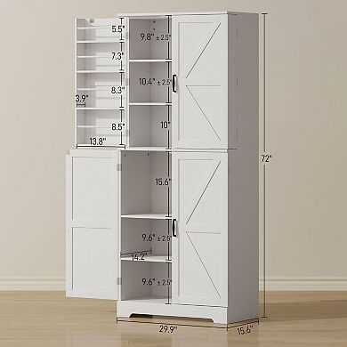 Farmhouse Pantry Cabinet with Barn Doors and Adjustable Shelves