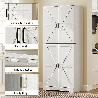 Farmhouse Pantry Cabinet with Barn Doors and Adjustable Shelves