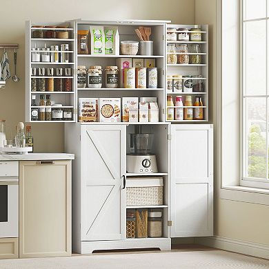 Farmhouse Pantry Cabinet with Barn Doors and Adjustable Shelves