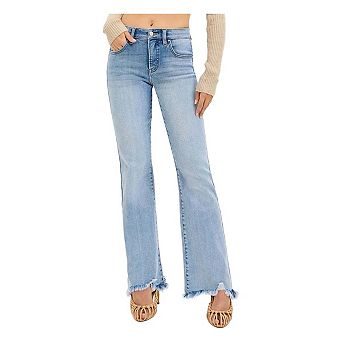 RISEN Full Size Tummy Control Mid Rise Flare Jeans with Fray Hem Detailed Plus Size