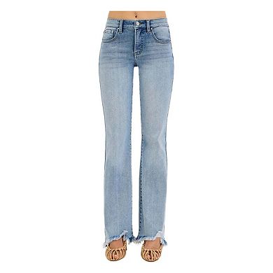 RISEN Full Size Tummy Control Mid Rise Flare Jeans with Fray Hem Detailed Plus Size