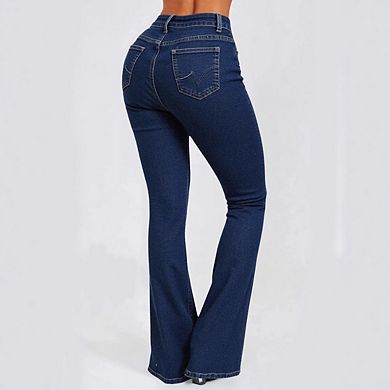 Women's Stretchy High Rise Jeans Trendy Flare Bootcut Curvy Denim Pants