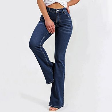Women's Stretchy High Rise Jeans Trendy Flare Bootcut Curvy Denim Pants