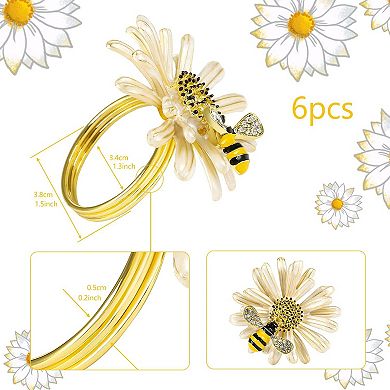Sunflower Napkin Rings Set of 6 Bee Flower Holders for Table Decor
