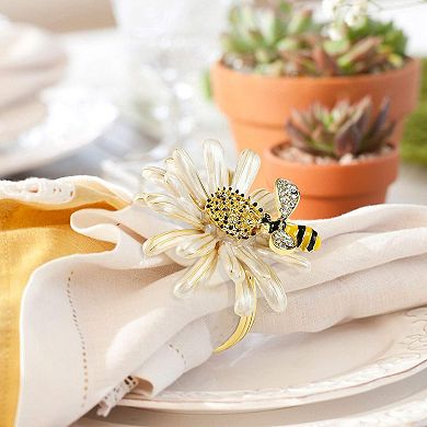 Sunflower Napkin Rings Set of 6 Bee Flower Holders for Table Decor