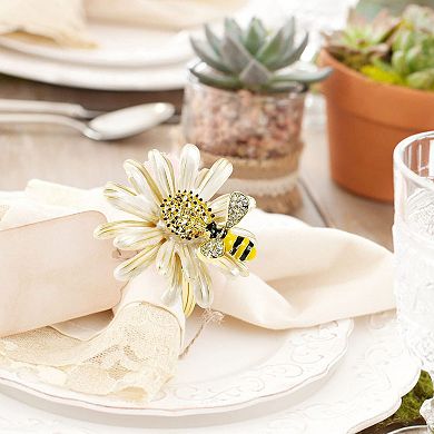 Sunflower Napkin Rings Set of 6 Bee Flower Holders for Table Decor