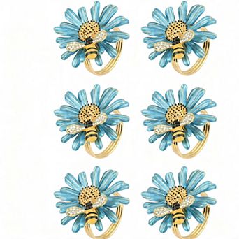 Sunflower Napkin Rings Set of 6 Bee Flower Holders for Table Decor