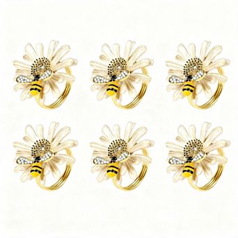 Sunflower Napkin Rings Set of 6 Bee Flower Holders for Table Decor