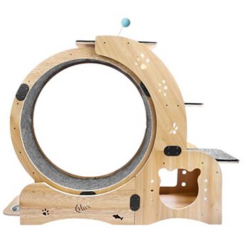Pet-Friendly Wood Cat Running Wheel with Smooth Rotation and Safety Edges