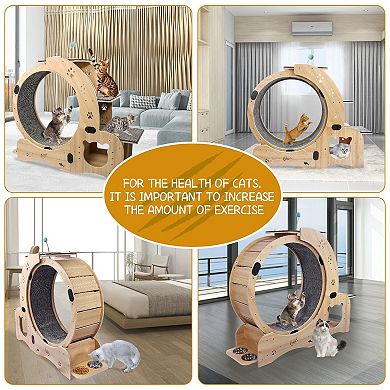 Pet-Friendly Wood Cat Running Wheel with Smooth Rotation and Safety Edges