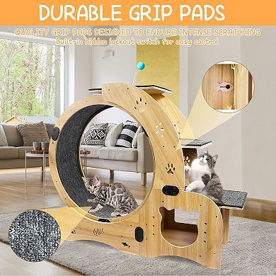 Pet-Friendly Wood Cat Running Wheel with Smooth Rotation and Safety Edges