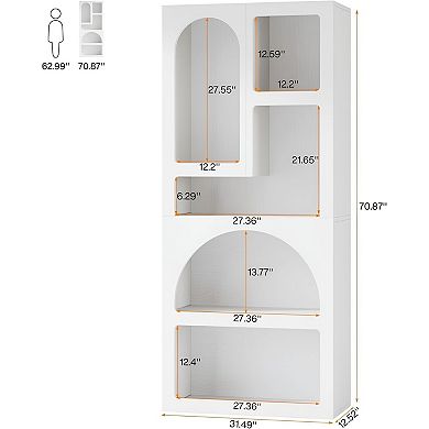 5-Shelf Arched Bookshelf with Geometric Design for Books and Décor