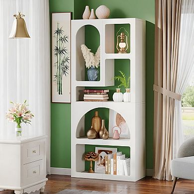 5-Shelf Arched Bookshelf with Geometric Design for Books and Décor