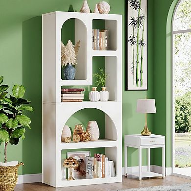 5-Shelf Arched Bookshelf with Geometric Design for Books and Décor