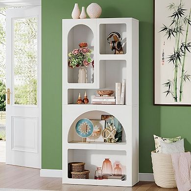 5-Shelf Arched Bookshelf with Geometric Design for Books and Décor