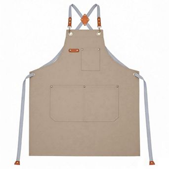 Cotton Kitchen Apron with Cross Back Straps Multi Pocket Utility Apron for Cooking Baking Craft
