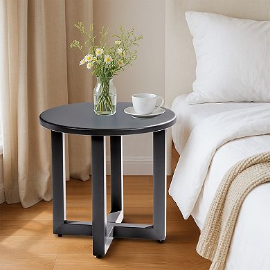 Outdoor Metal Round Side Table for Patio, Balcony, Living Room, or Decorative Display